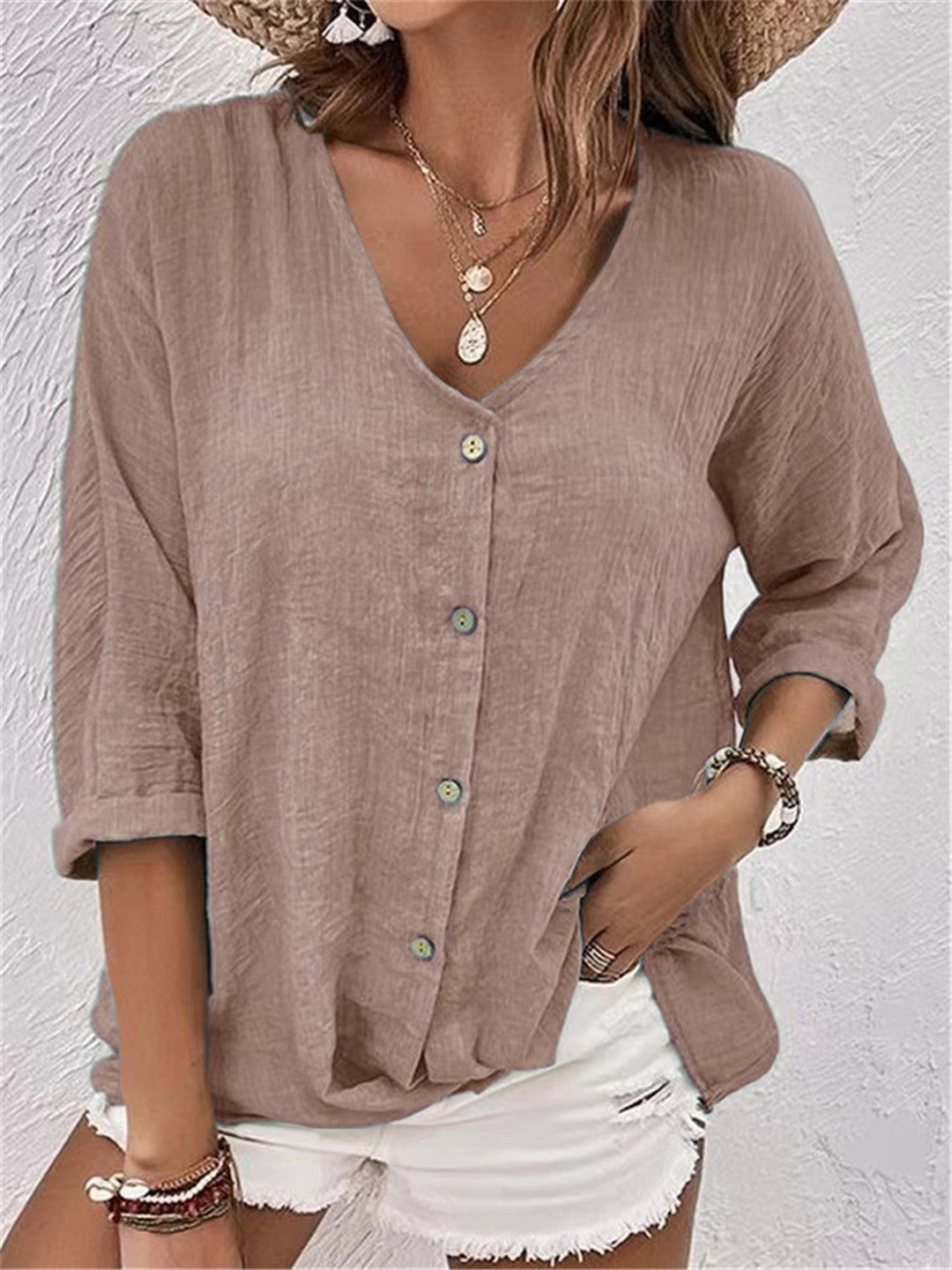 Damen lässige Bluse mit Knopfdetail und weitem Schnitt