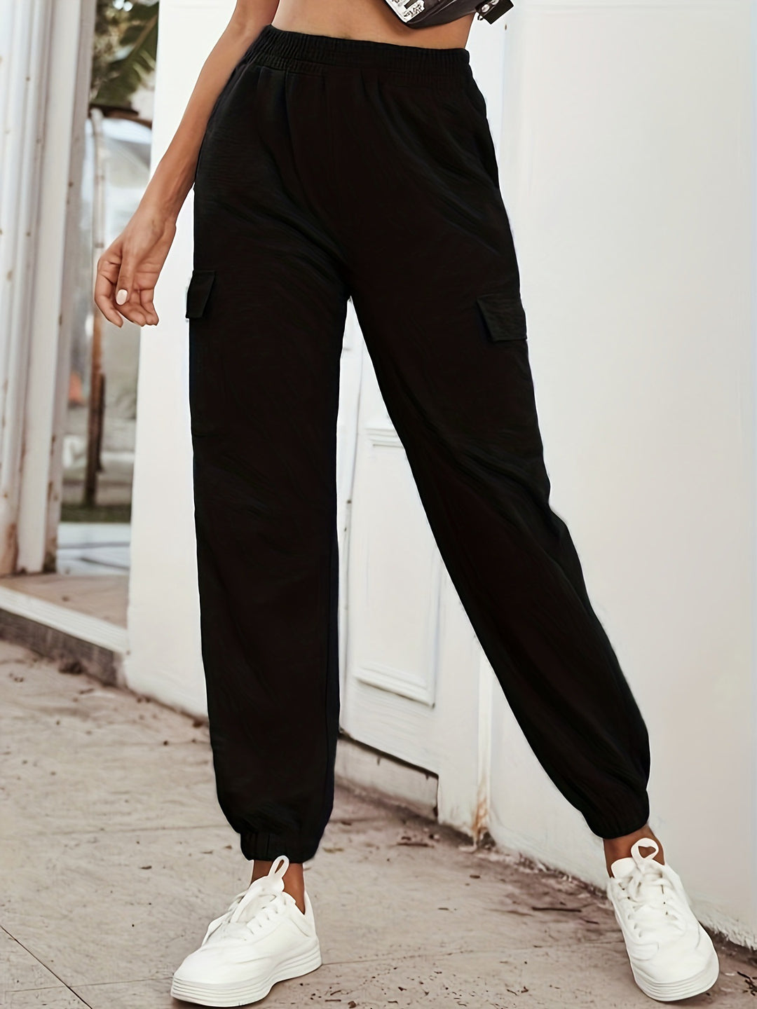 Damen Cargo-Jogginghose mit Gummibund, Seitentaschen und elastischen Bündchen Shop Nory