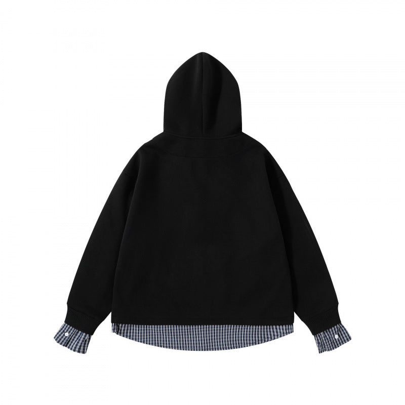 Damen Layering-Hoodie mit eingesetztem Hemdkragen, karierter Saum- und Manschettenoptik Shop Nory