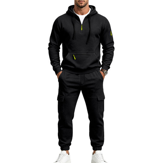 Herren Zweiteiliges Fleece-Loungewear-Set mit Halbzip-Kapuze und Cargo-Jogger Shop Nory