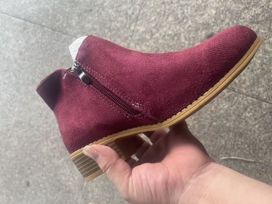 Damen Moderne Kurzschaft-Stiefelette mit sichtbarem Metallreißverschluss und niedriger Holzoptik-Blocksohle Shop Nory