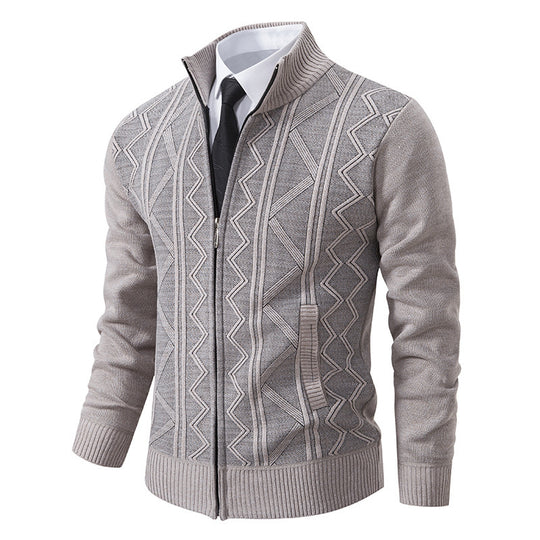 Herren Strukturiertes Feinstrick-Zipcardigan mit Stehkragen und geometrischem Zopfmuster Shop Nory