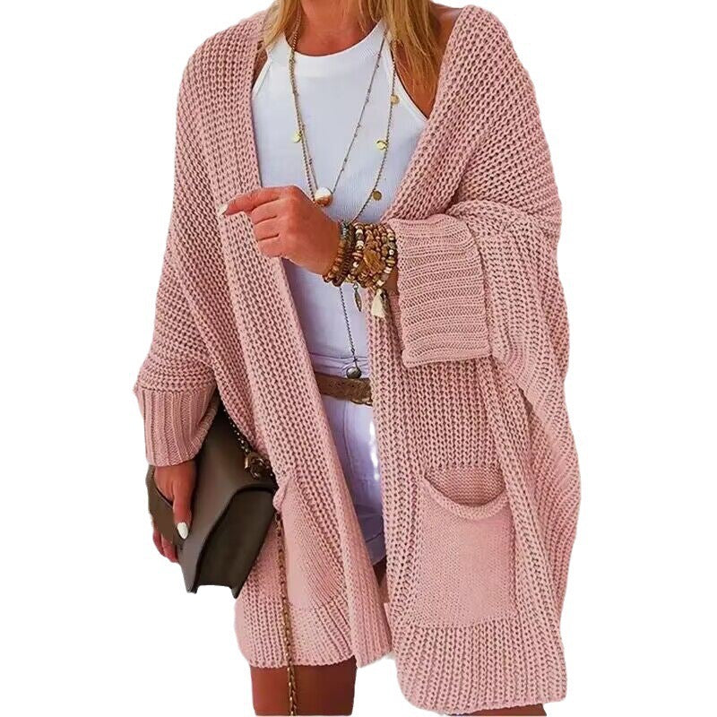 Damen Oversize Grobstrick-Cardigan mit weitem Schalkragen und aufgesetzten Taschen Shop Nory