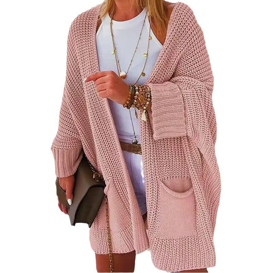 Damen Oversize Grobstrick-Cardigan mit weitem Schalkragen und aufgesetzten Taschen Shop Nory