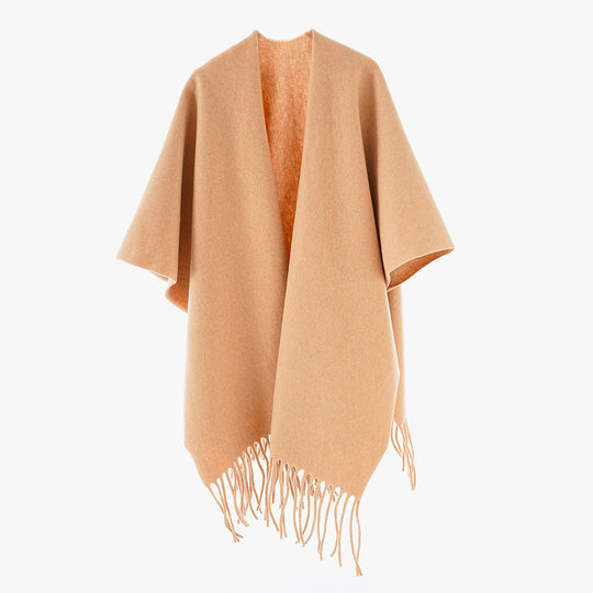 Damen Offener Wollmix-Überwurf im Cape‑Stil mit Fransensaum Shop Nory