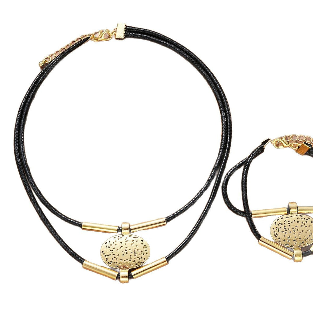 Damen Halsketten- und Armband-Set mit stilvollen veganen Lederakzenten Shop Nory