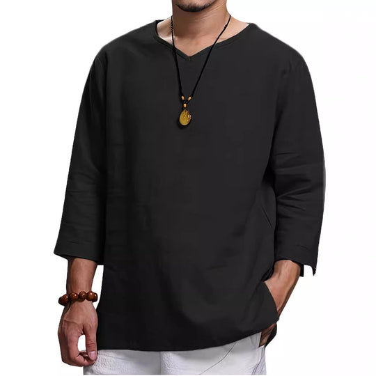 Herren Lässiges Langarmshirt mit V-Ausschnitt und praktischen Seitentaschen