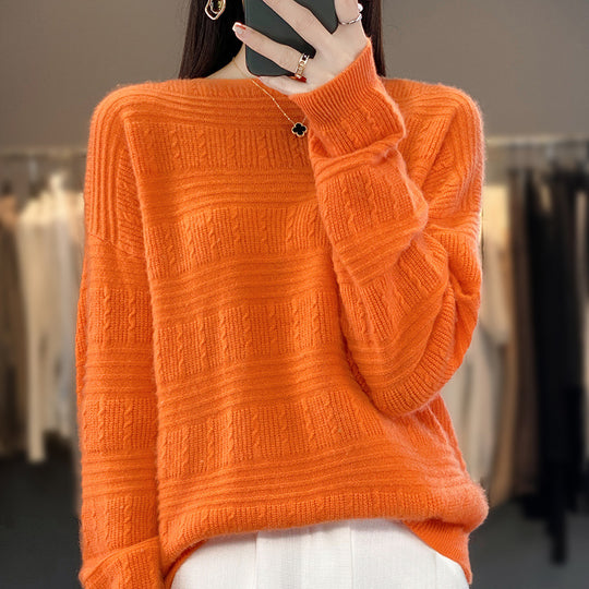 Damen Oversize-Feinstrickpullover mit Strukturblöcken, Mohair‑Look und Rundhalsausschnitt Shop Nory