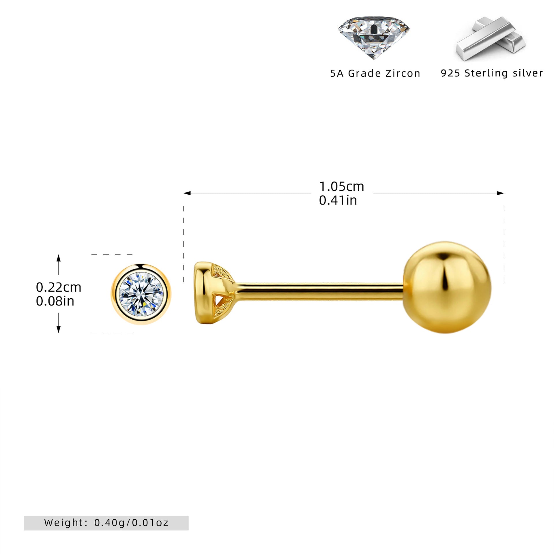 Damen Piercing mit funkelndem 5A Zirkon aus hochwertigem 925 Sterling Silber Shop Nory
