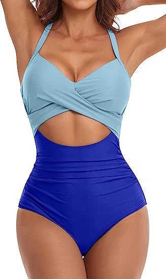 Damen Cut-Out Badeanzug mit Kreuzgurt