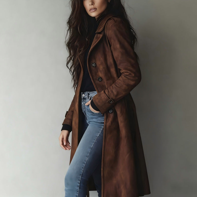 Damen Taillierter langer Mantel mit A-Linien-Silhouette und klassischer Knopfleiste Shop Nory