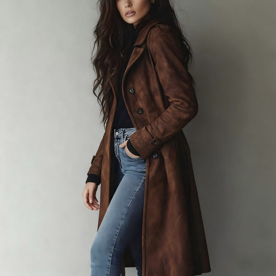 Damen Taillierter langer Mantel mit A-Linien-Silhouette und klassischer Knopfleiste Shop Nory