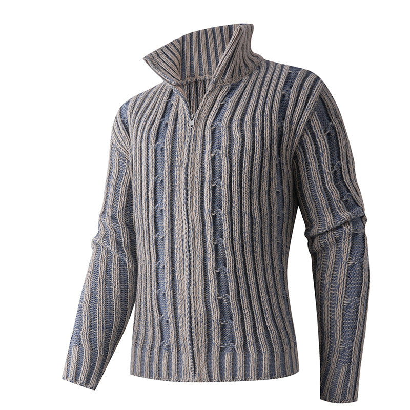 Herren Strickcardigan mit Zopfmuster, Stehkragen und durchgehendem Reißverschluss Shop Nory