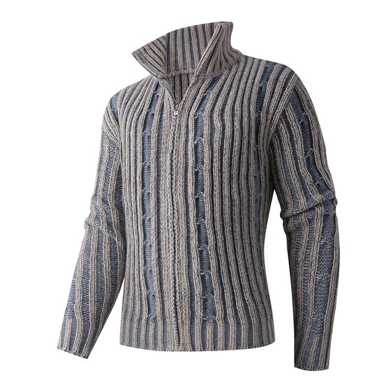 Herren Strickcardigan mit Zopfmuster, Stehkragen und durchgehendem Reißverschluss Shop Nory