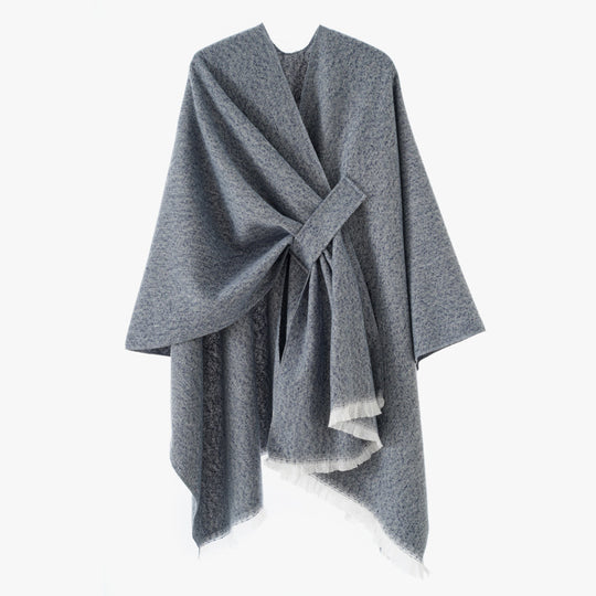 Damen Wollmix-Umhang mit Bindeschlaufe und Fransensaum Shop Nory