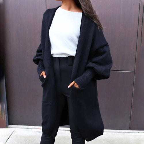 Damen Oversize-Longcardigan mit Volumenärmeln, offener Front und Eingrifftaschen Shop Nory