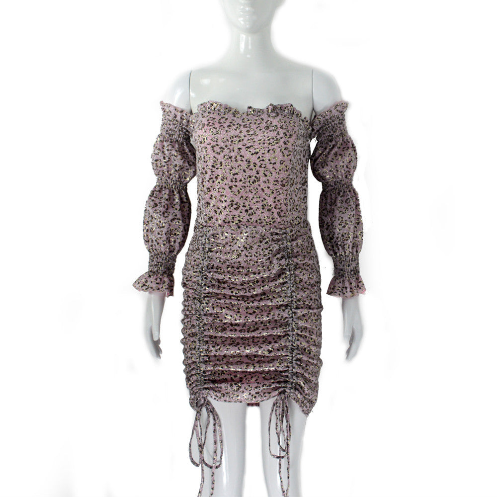 Damen Schulterfreies gerafftes Minikleid mit Puffärmeln, Smok-Oberteil & Seitenschnürung Shop Nory