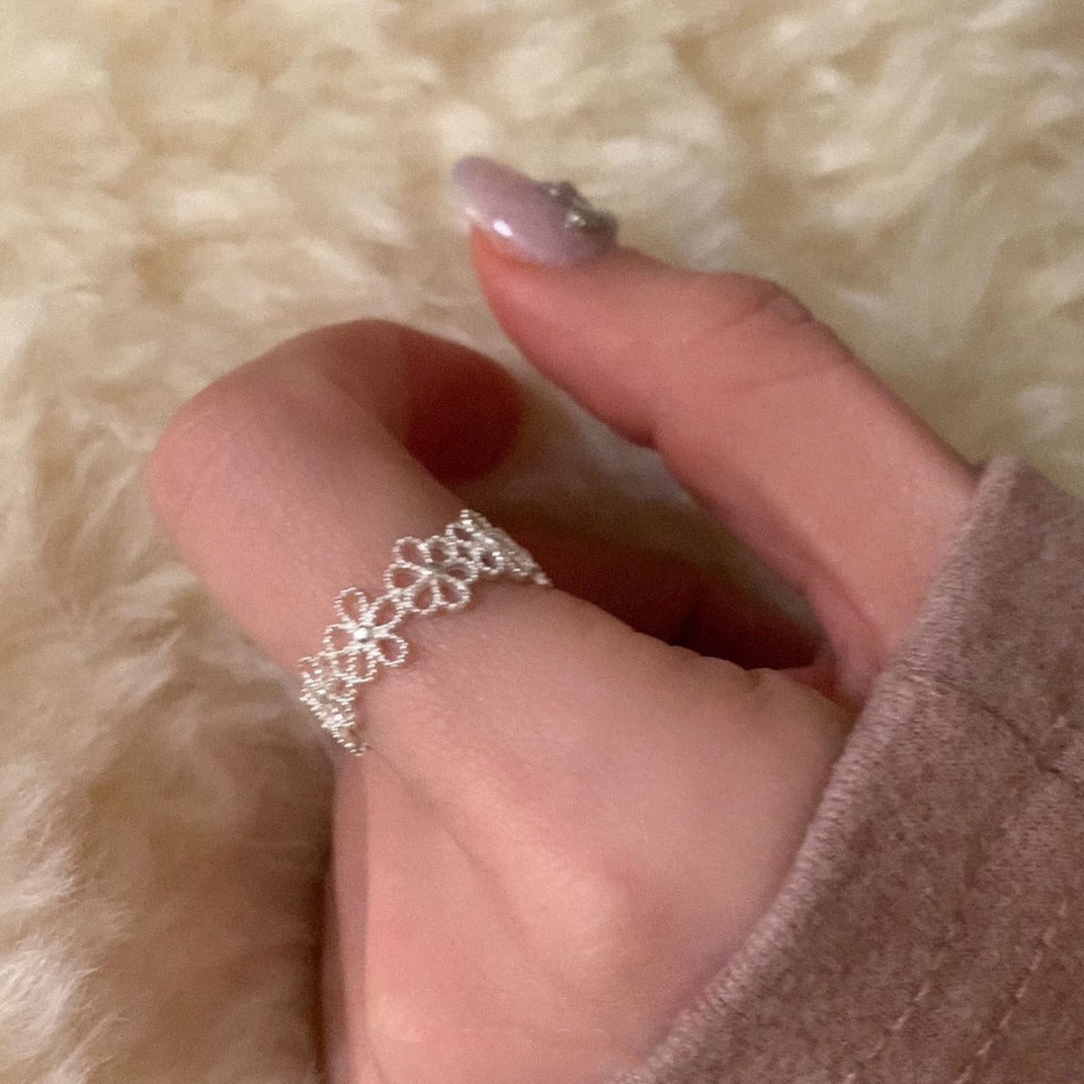 Damen filigraner Silberring im floralen Design Shop Nory