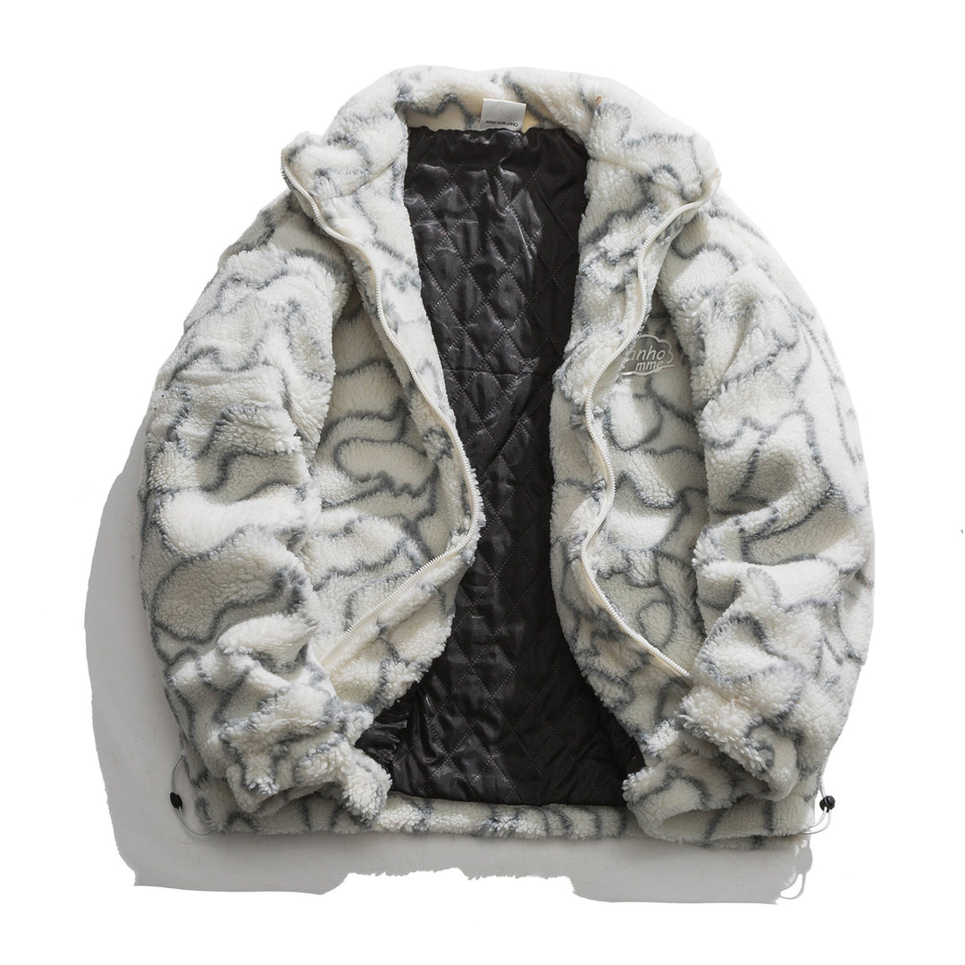 Damen kuschelige Teddy-Fleece Jacke mit Stehkragen und Kordelzug Shop Nory