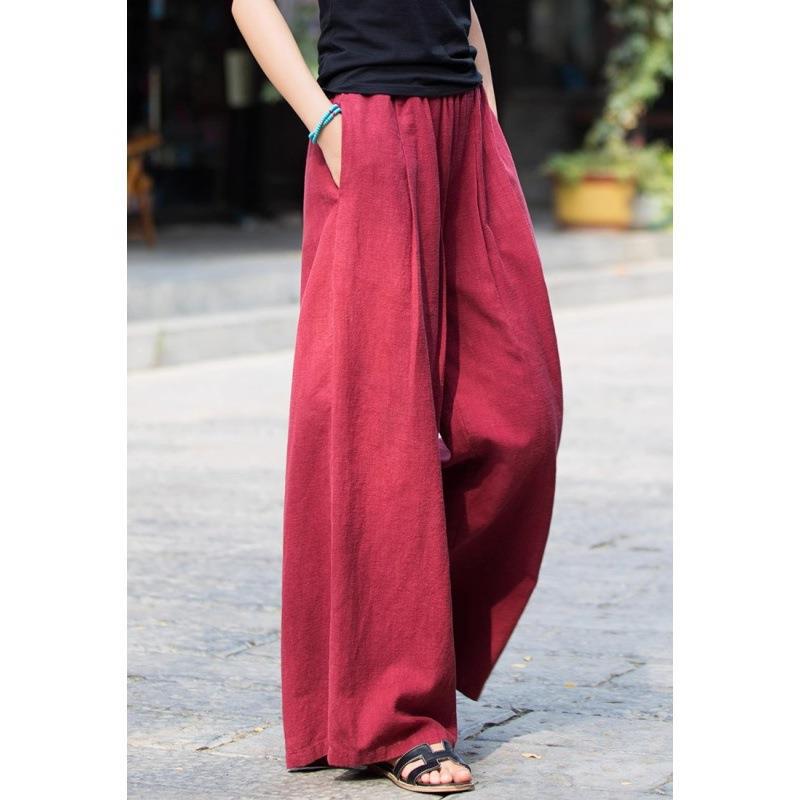 Damen weit geschnittene Leinenhose mit elastischem Bund und praktischen Taschen
