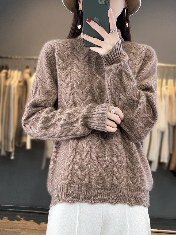 Damen Oversize-Zopfmuster-Pullover mit Mohair-Optik und gerippten Bündchen Shop Nory