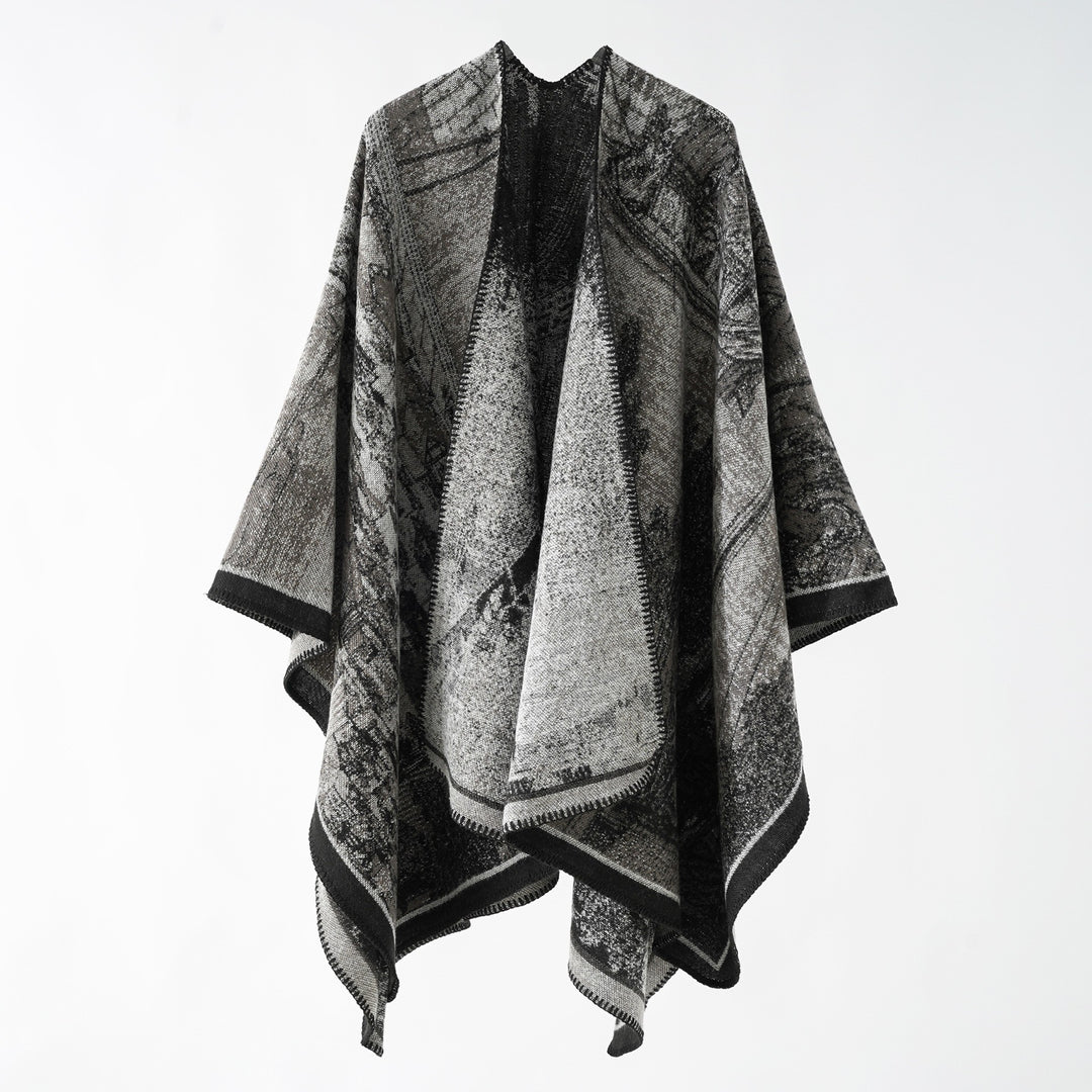 Damen Gewebter Cape-Überwurf mit Jacquard-Struktur und kontrastkettelung Shop Nory