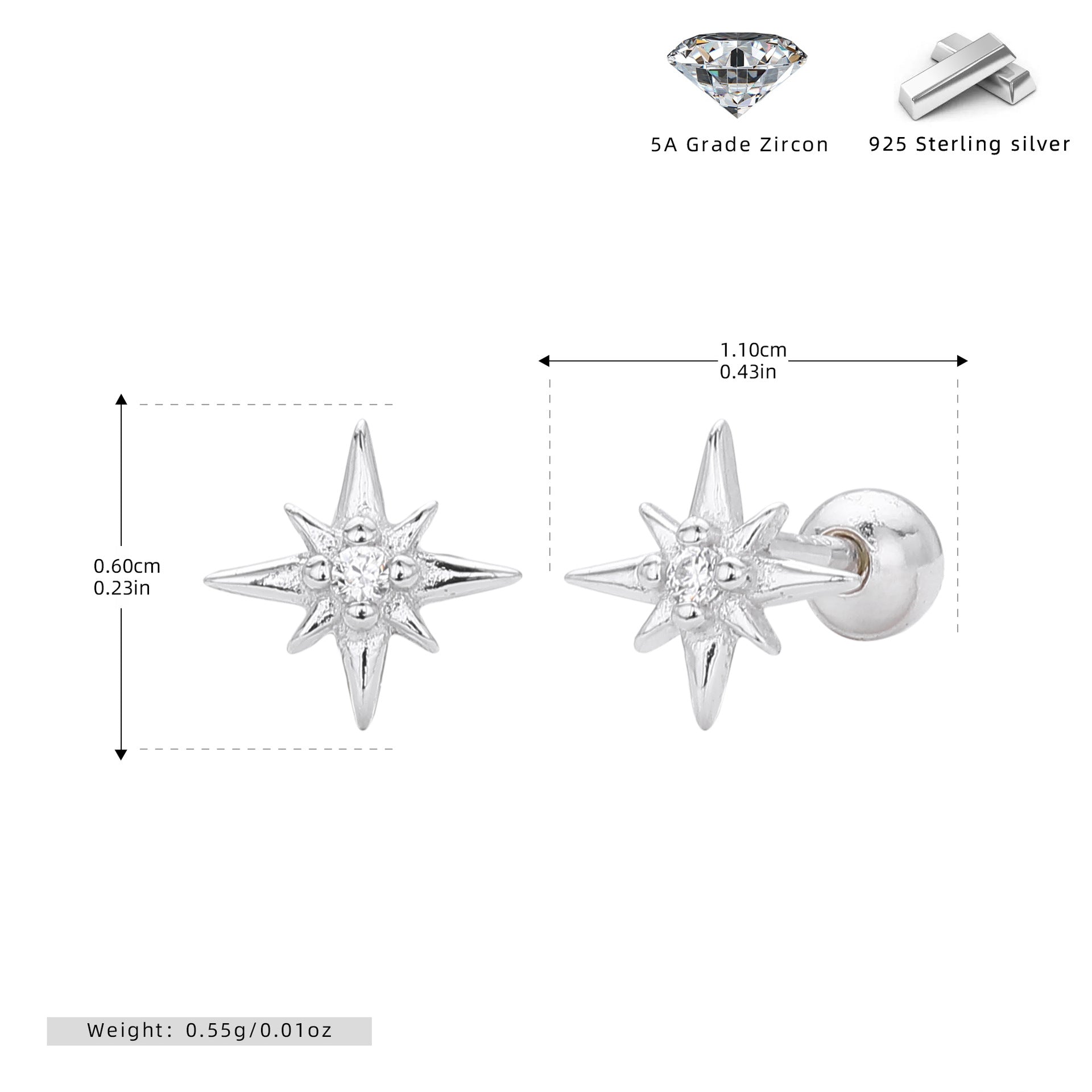 Damen Ohrstecker im funkelnden Sternendesign aus hochwertigem 925 Sterling Silber Shop Nory