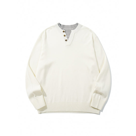 Unisex Strickpullover mit Henley-Knopfleiste, Kontrastkragen und Boxy‑Schnitt Shop Nory