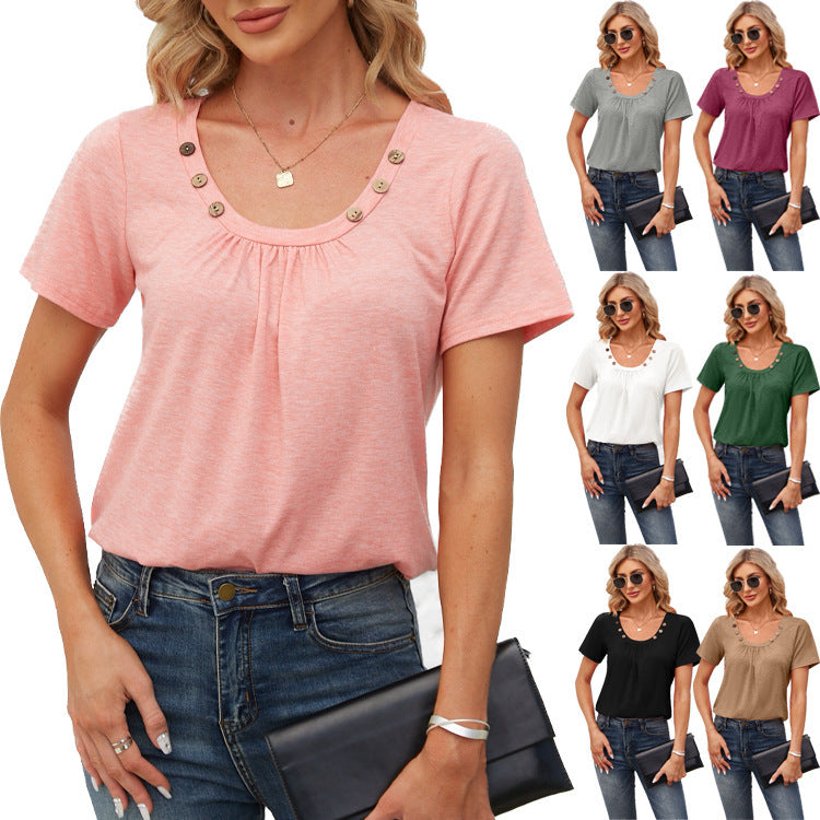 Damen Freizeit T-Shirt mit dekorativen Knöpfen
