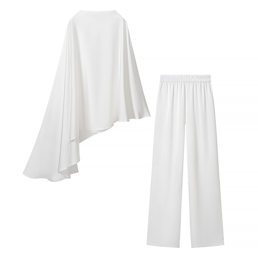 Damen Zweiteiliges Chiffon-Cape mit asymmetrischem Saum und Hose mit elastischem Bund Shop Nory