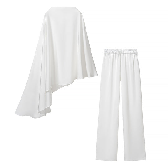 Damen Zweiteiliges Chiffon-Cape mit asymmetrischem Saum und Hose mit elastischem Bund Shop Nory