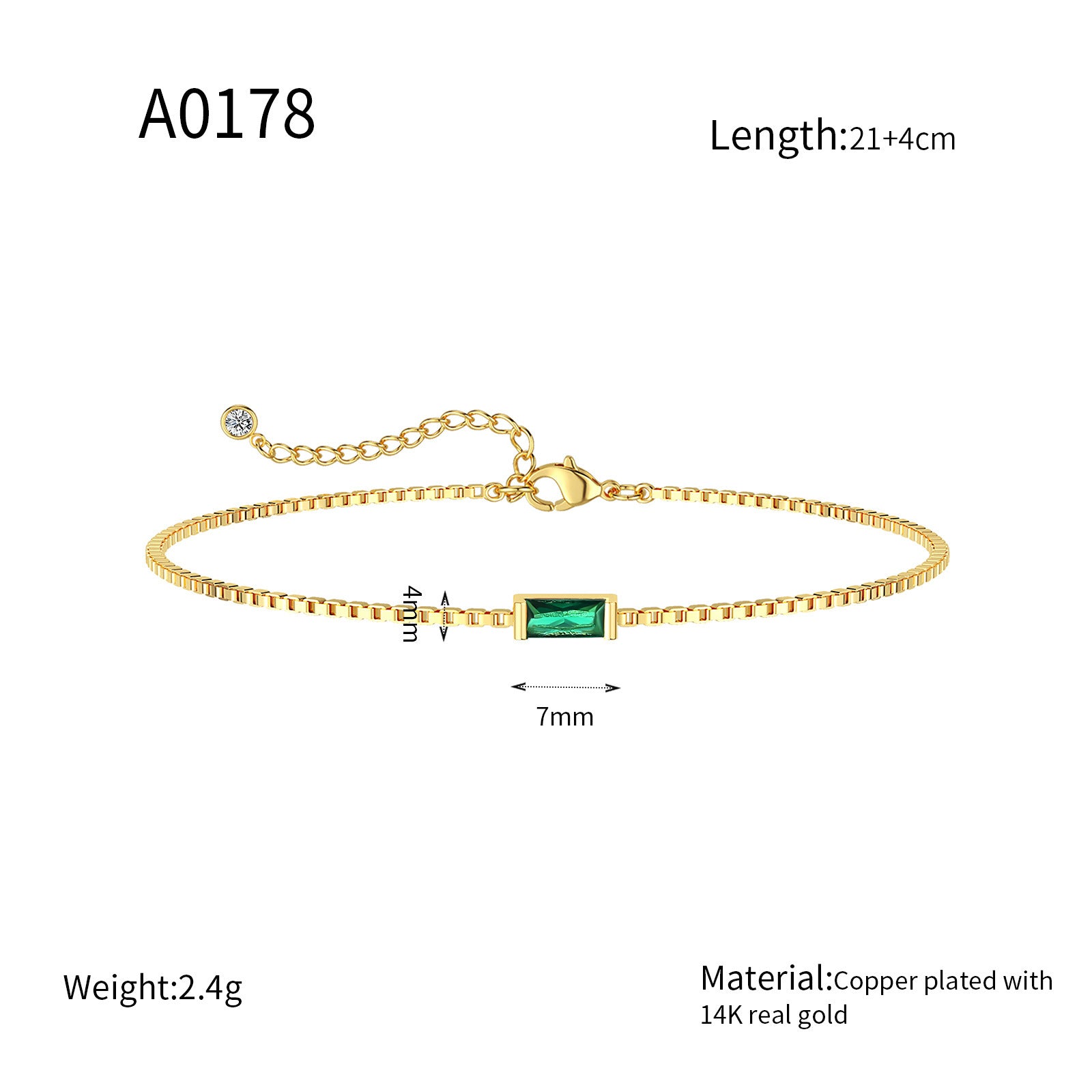 Zierliches Armband mit Rechteckigem Zirkonia und Verlängerungskettchen