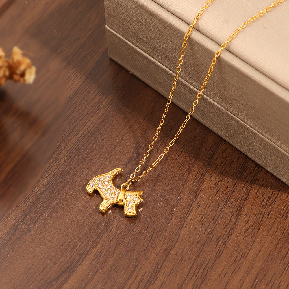 Damen Halskette mit funkelndem Hundemotiv und goldener Kette Shop Nory