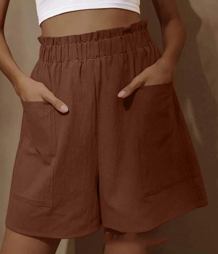 Damen lässige Leinen-Shorts mit elastischem Taillenzug und praktischen Seitentaschen