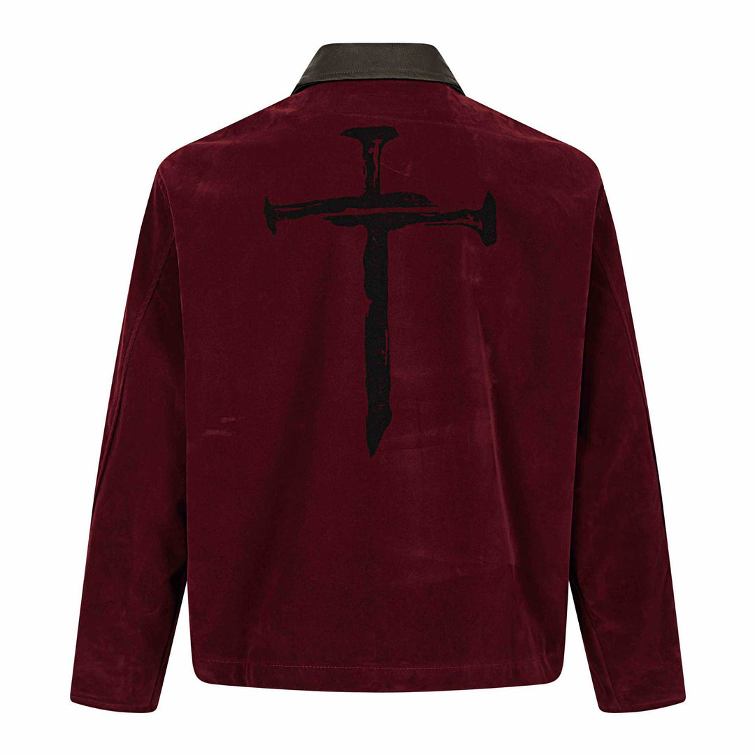 Herren Samt‑Blousonjacke mit Kontrastkragen, Frontreißverschluss und Grafikprint Shop Nory