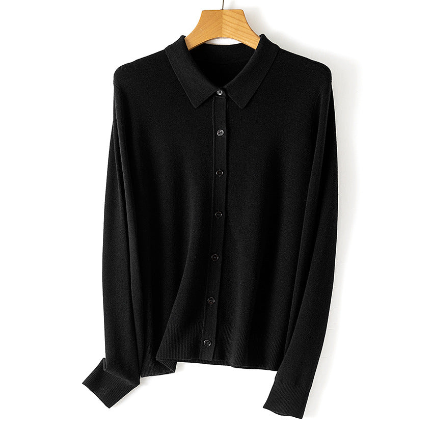 Damen Feiner Knopfcardigan mit Hemdkragen und feinem Feinstrick Shop Nory