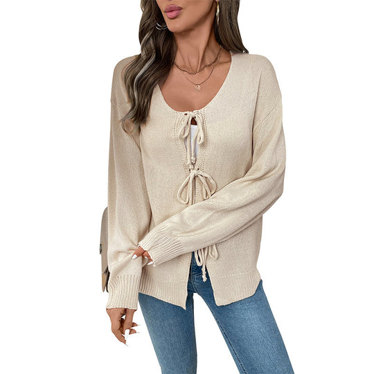 Damen Modischer Strickcardigan mit Kordelzug Shop Nory