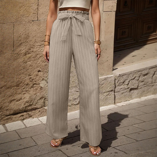 Damen Weite Plissee-Hose mit Paperbag-Bund und Taillenbindegürtel Shop Nory