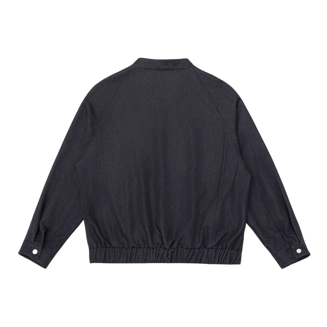 Unisex Kurz geschnittener Denim-Utility-Blouson mit Funnelkragen und Tunnelzugsaum Shop Nory