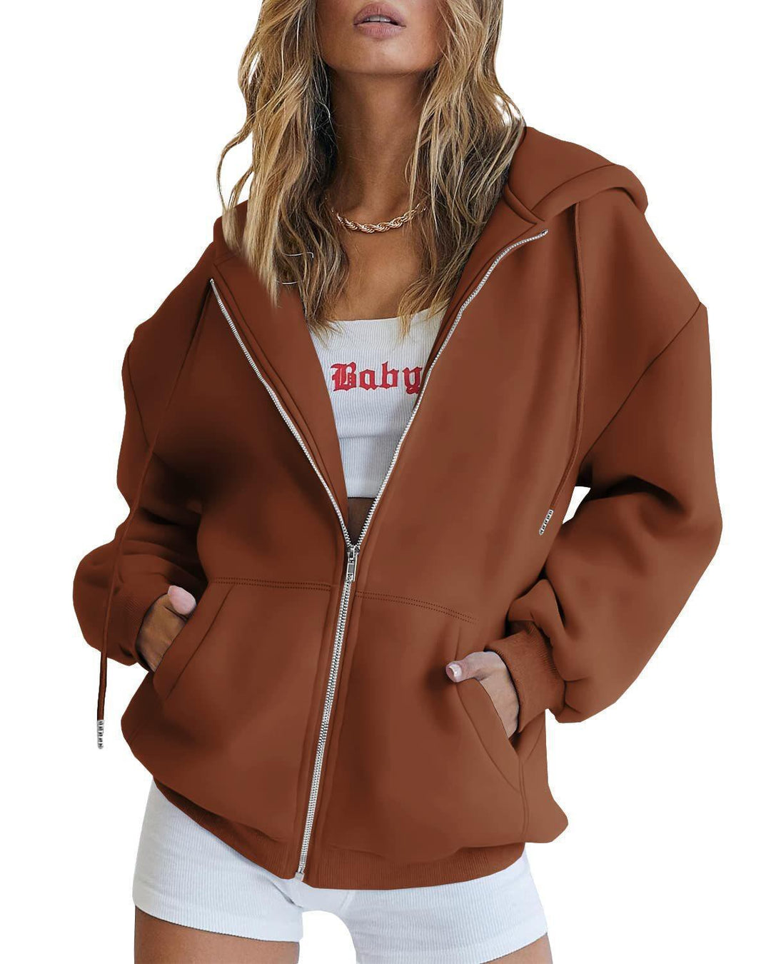 Damen Oversized Kapuzenjacke mit Reißverschluss