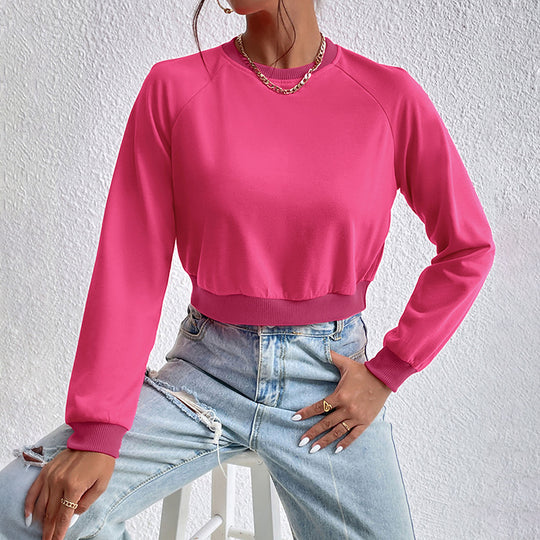 Damen Kurzes minimalistisches Sweatshirt mit Raglanärmeln und geripptem Saum Shop Nory