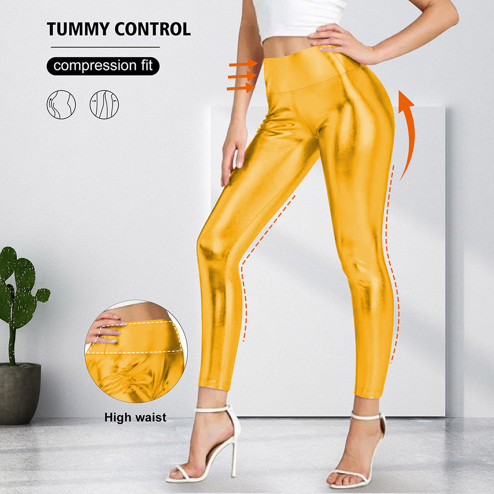 Damen Glänzende Sculpting-Leggings mit hohem Bund und Bauchkontrolle Shopy Nory