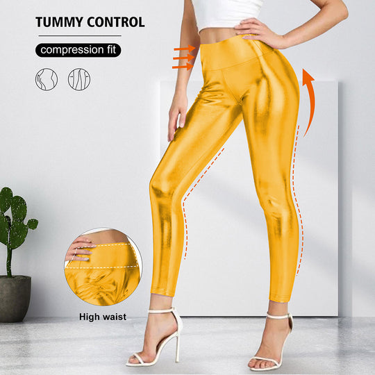 Damen Glänzende Sculpting-Leggings mit hohem Bund und Bauchkontrolle Shopy Nory