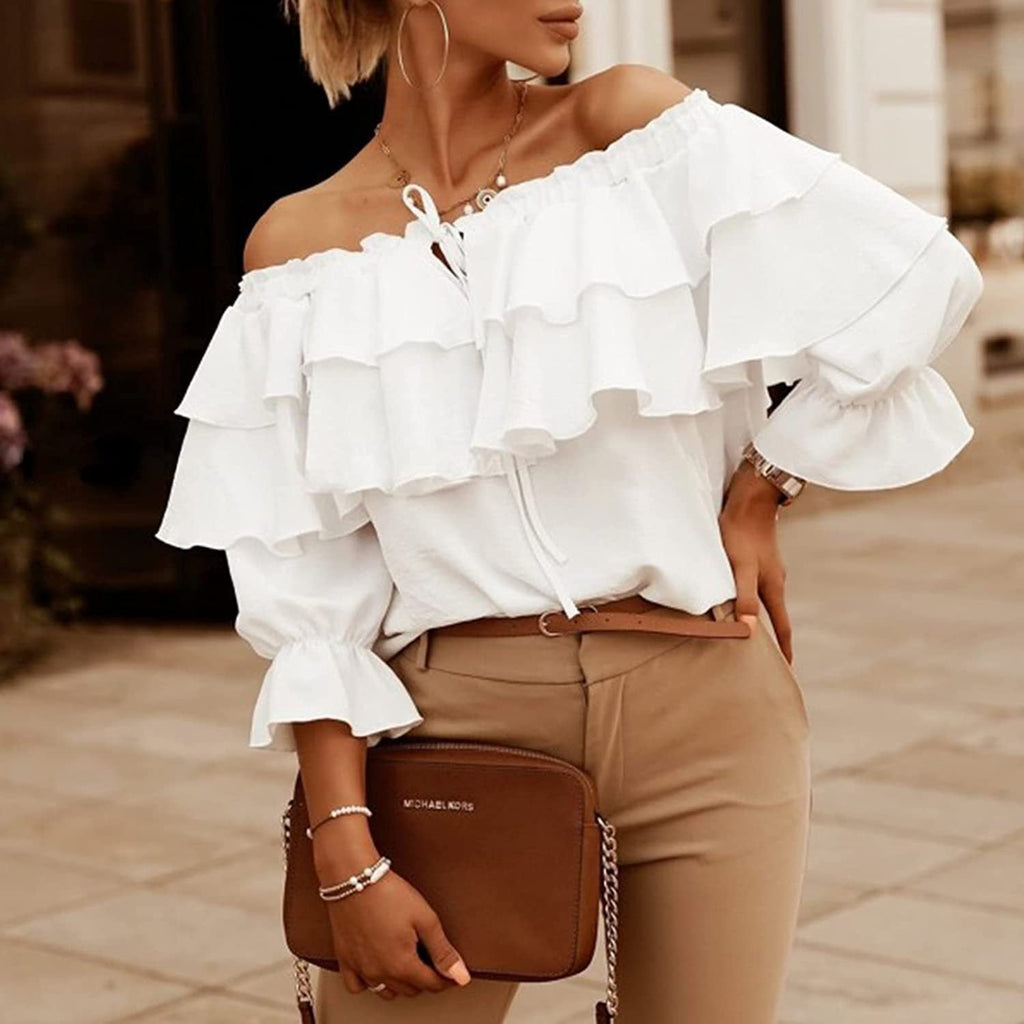 Damen Off-Shoulder Bluse mit Rüschendesign