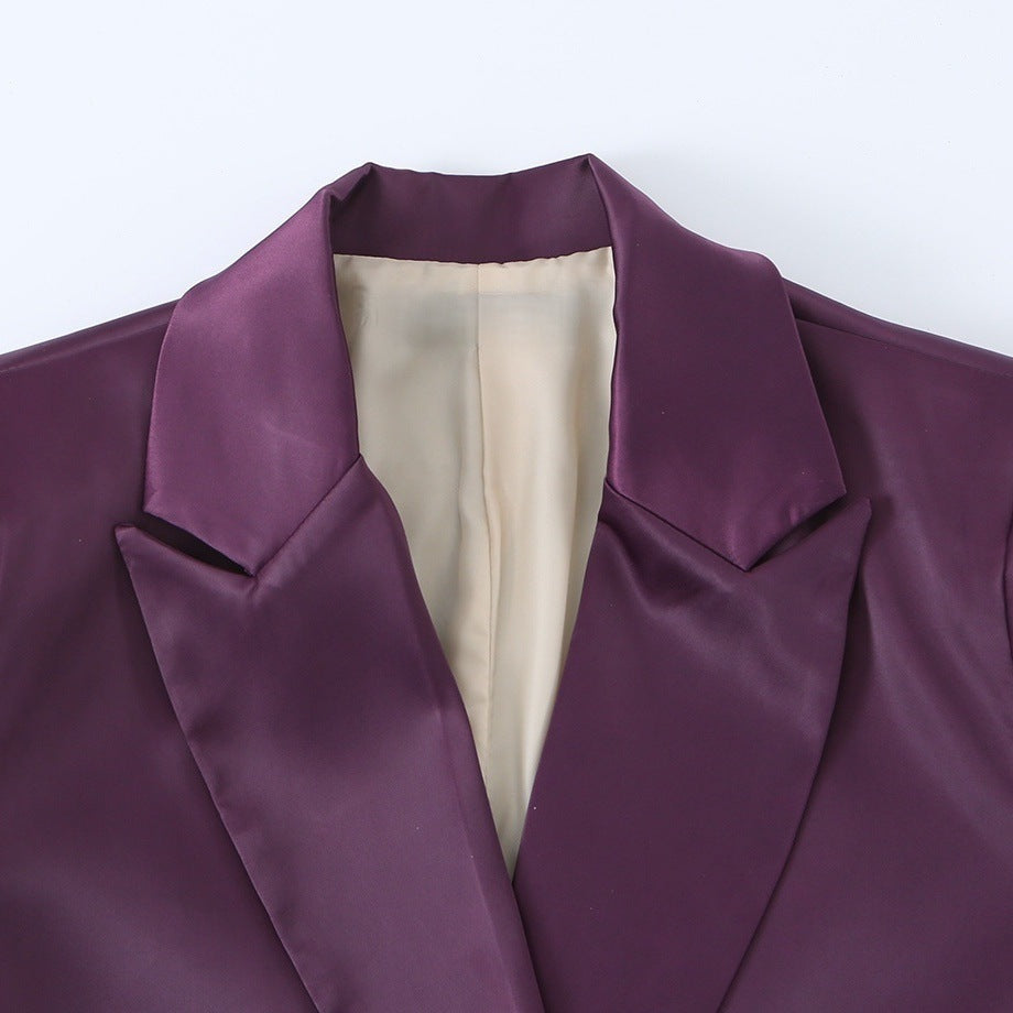 Damen Doppelreihiger Satin-Blazer mit spitzem Revers und Pattentaschen Shop Nory