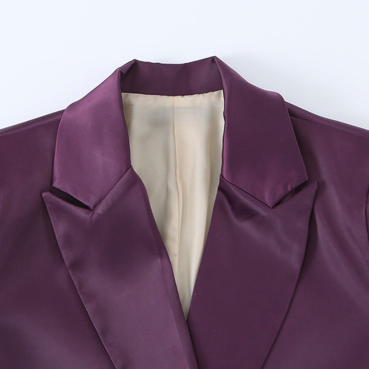 Damen Doppelreihiger Satin-Blazer mit spitzem Revers und Pattentaschen Shop Nory