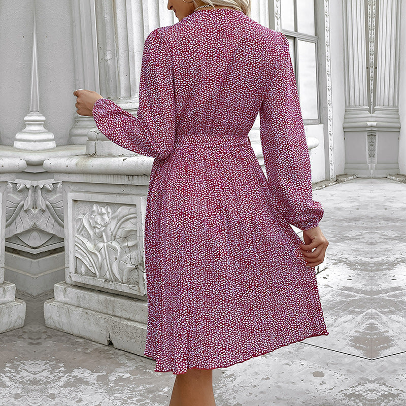 Damen Midikleid mit Taillenband, lockerem Stufenrock und langen Ballonärmeln Shop Nory