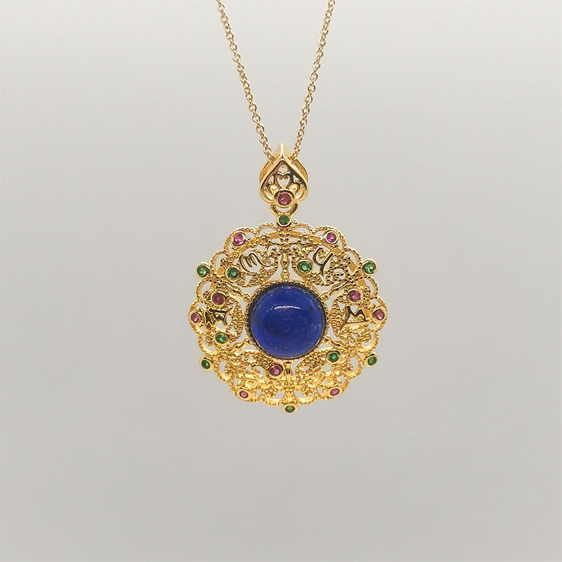 Damen Filigraner Anhänger mit bunten Edelsteinen und ovalem Cabochon Shop Nory