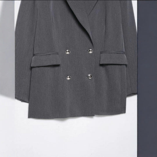 Damen Oversized strukturierter Doppelreiher-Blazer mit weitem Revers und Pattentaschen Shop Nory