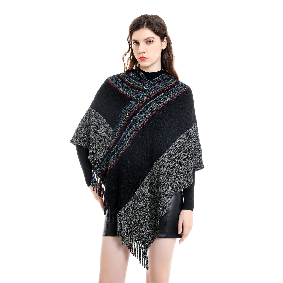 Damen Kapuzen-Poncho im Grobstrick mit Fransensaum Shop Nory